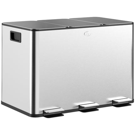 Triple Pedal Bin 3 x 10 L with Soft-Close Lids, Removable Buckets, Silver