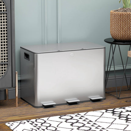 Triple Pedal Bin 3 x 10 L with Soft-Close Lids, Removable Buckets, Silver