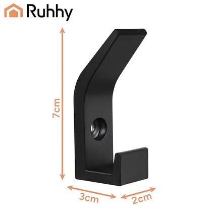 Triple Wall Hooks Set of 5, Matte Black Zinc Alloy, Loft Style, 7 x 3 x 2 cm