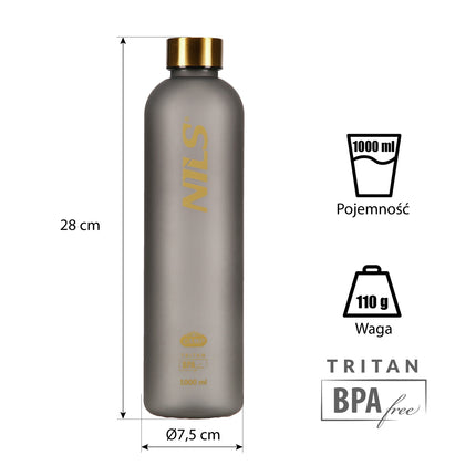 Tritan Water Bottle, Gray, 1000 ml