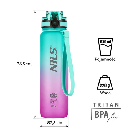 Tritan Water Bottle, Green-Pink, Leak-Proof, 950 ml