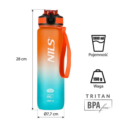 Tritan Water Bottle, Orange-Blue, Leak-Proof, 1000 ml