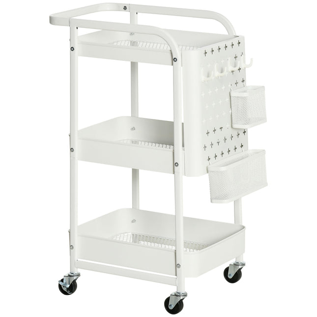 3-tier kitchen trolley with wheels, steel, white, 51.5x32x75.6cm