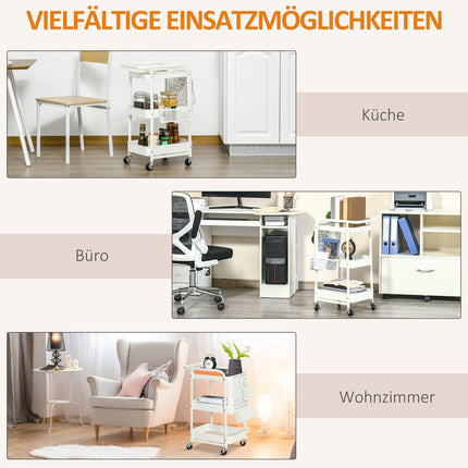 3-tier kitchen trolley with wheels, steel, white, 51.5x32x75.6cm