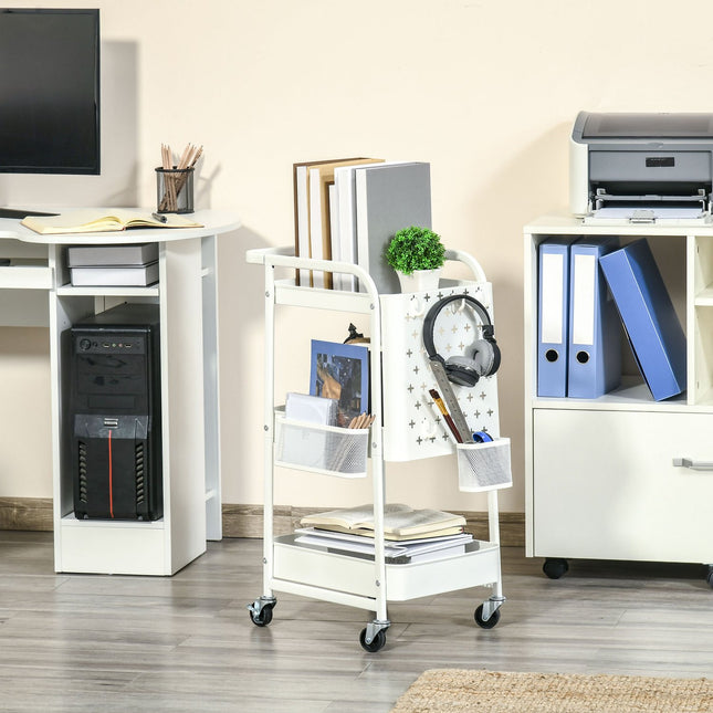 3-tier kitchen trolley with wheels, steel, white, 51.5x32x75.6cm