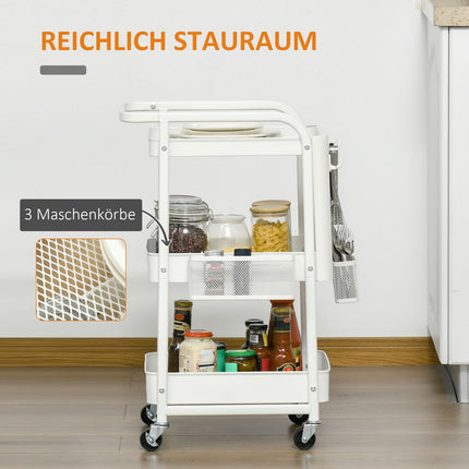 3-tier kitchen trolley with wheels, steel, white, 51.5x32x75.6cm