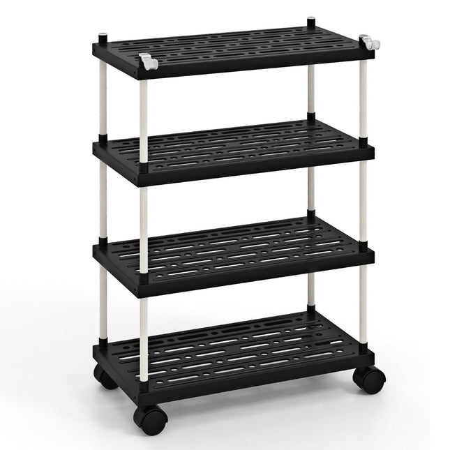 Trolley with 4 levels niche shelf with wheels and side hooks black 40 x 21 x 59.5 cm