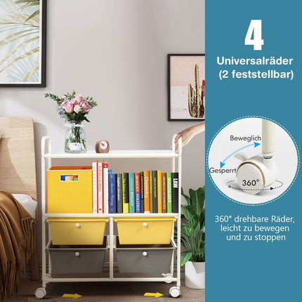 Trolley with 4 stackable drawers & metal frame & storage areas roll container yellow