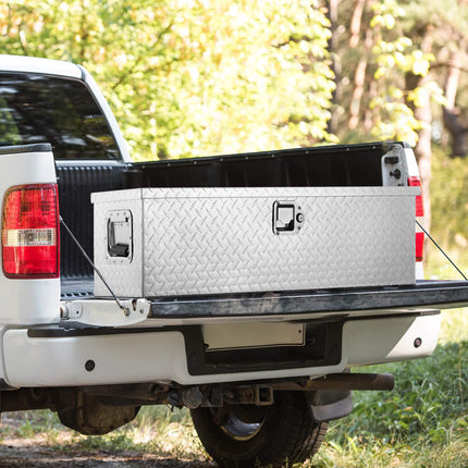Truck Bed Tool Box, Aluminum Diamond Plate, Lock, 39x13x10