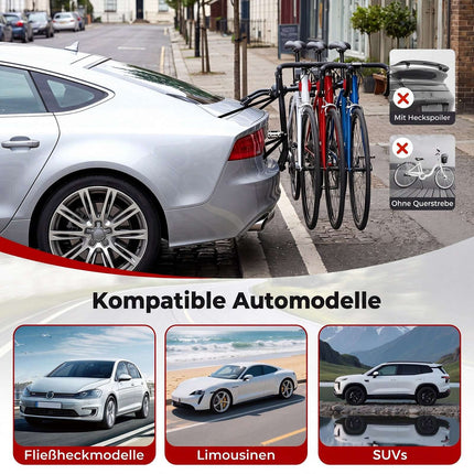 Trunk Mount 3-Bike Rack with Anti-Sway Straps & Soft Padding