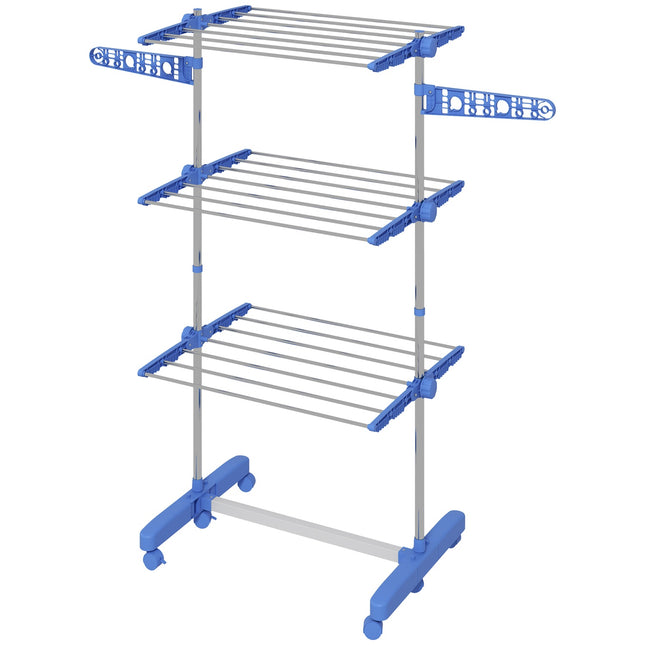 Folding 3-Tier Tumble Dryer with Wheels - Steel Blue