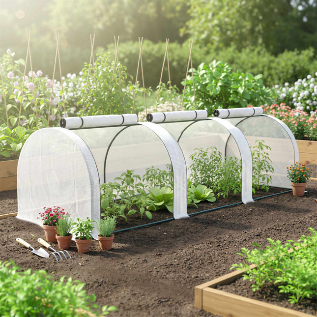 Tunnel Greenhouse with 3 Zipper Windows, Steel Frame, 295x100x80 cm