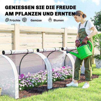 Tunnel Greenhouse with 3 Zipper Windows, Steel Frame, 295x100x80 cm