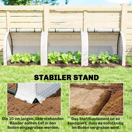 Tunnel Greenhouse with 3 Zipper Windows, Steel Frame, 295x100x80 cm