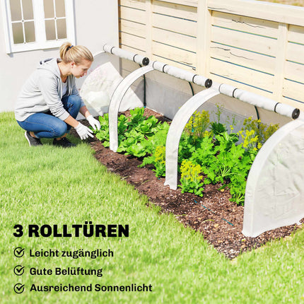 Tunnel Greenhouse with 3 Zipper Windows, Steel Frame, 295x100x80 cm
