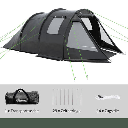 4-person tunnel tent, 2 rooms, UV protection, waterproof