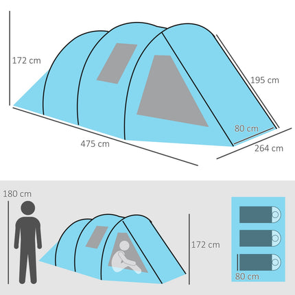 4-person tunnel tent - UV protection, 2 rooms, waterproof