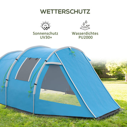 4-person tunnel tent - UV protection, 2 rooms, waterproof