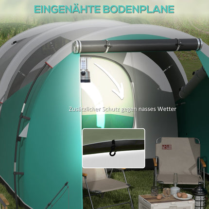 Tunneltent Kampeertent 5-Persoons Familietent 2 Kamers Draagtas 3000 Mm Groepstent Tuin Groen