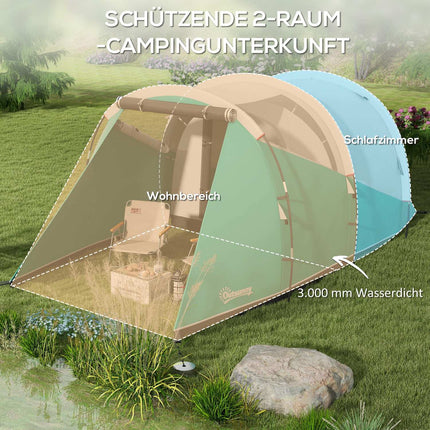 Tunneltent Kampeertent 5-Persoons Familietent 2 Kamers Draagtas 3000 Mm Groepstent Tuin Groen