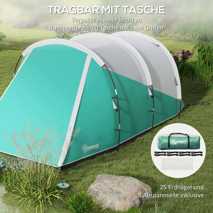 Tunneltent Kampeertent 5-Persoons Familietent 2 Kamers Draagtas 3000 Mm Groepstent Tuin Groen