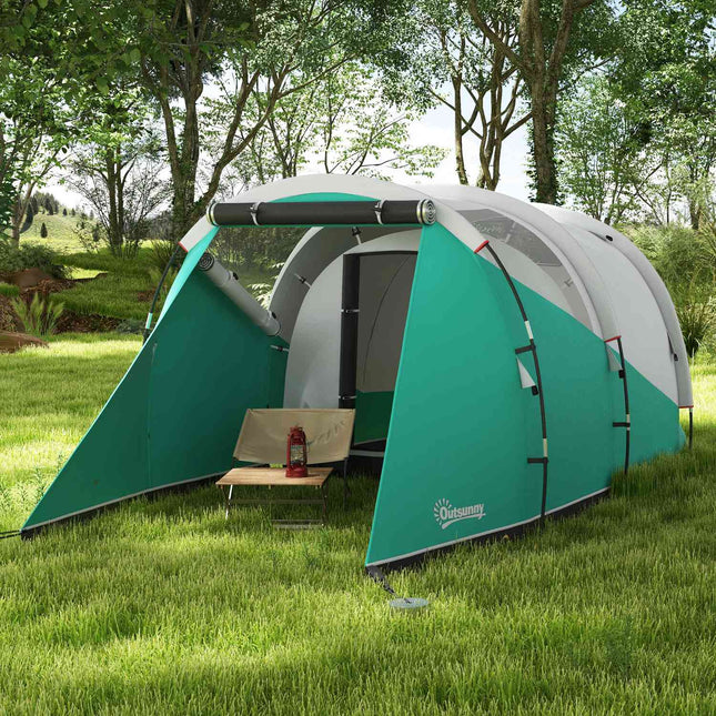 5-person family camping tent, 2 rooms, waterproof, green