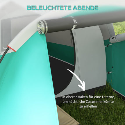 Tunneltent Kampeertent 5-Persoons Familietent 2 Kamers Draagtas 3000 Mm Groepstent Tuin Groen