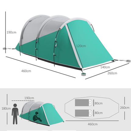 Tunneltent Kampeertent 5-Persoons Familietent 2 Kamers Draagtas 3000 Mm Groepstent Tuin Groen
