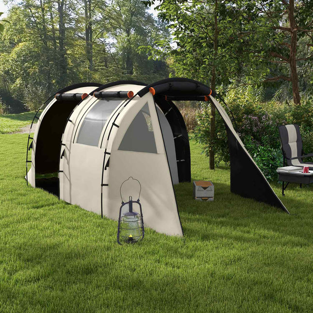 Camping tunnel tent - 5 people, 2 rooms, khaki, waterproof