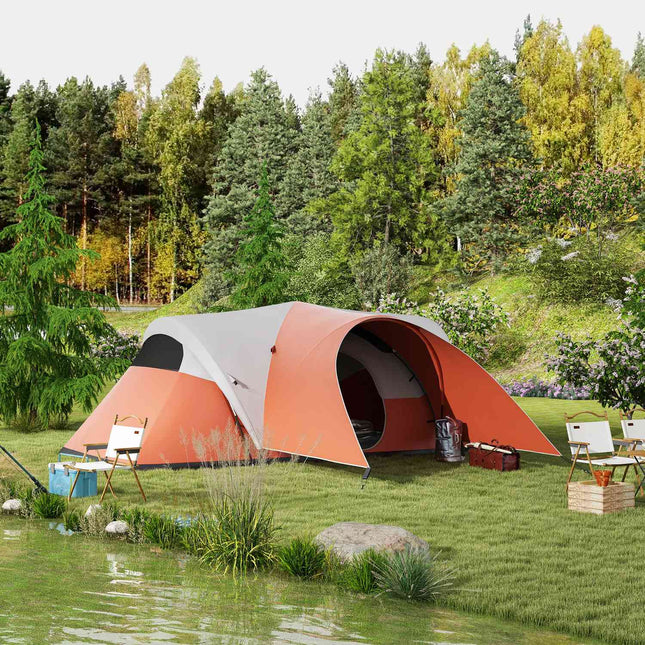 Camping tunnel tent, water repellent, fits 6 people, orange