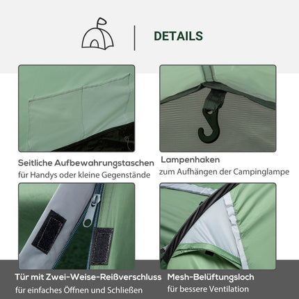 Tunnel camping tent, 2-3 people, waterproof, dark green