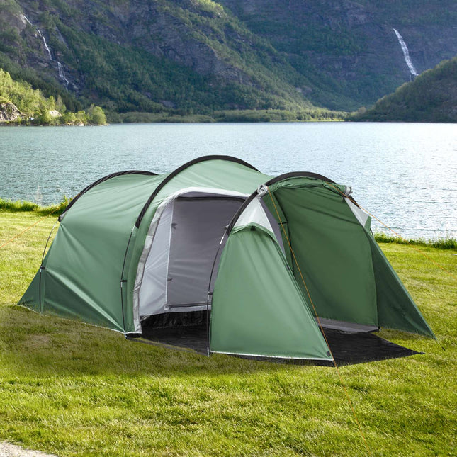 Tunnel camping tent, 2-3 people, waterproof, dark green