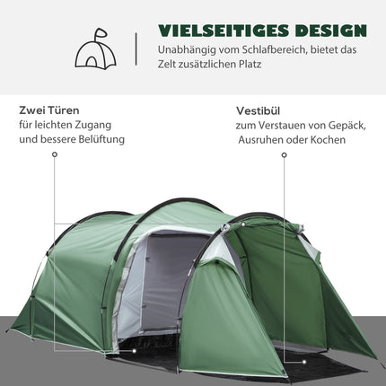Tunnel camping tent, 2-3 people, waterproof, dark green