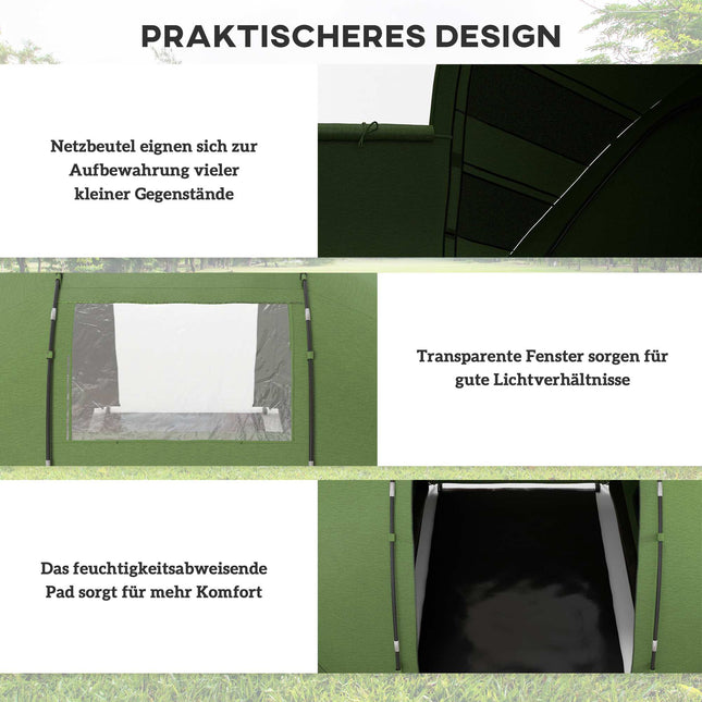 Tunnel Tent for 4-6 People, Waterproof 2000mm, Green