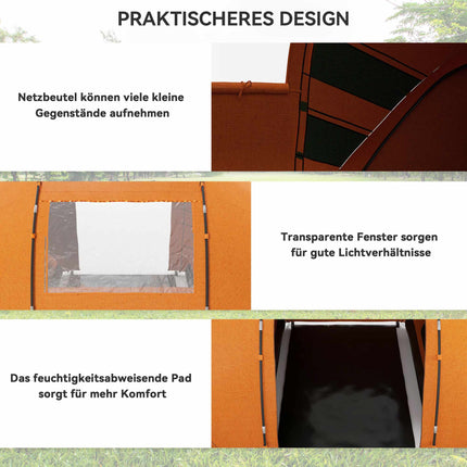 Tunnel Tent for 4-6 People, Waterproof 2000mm, Orange