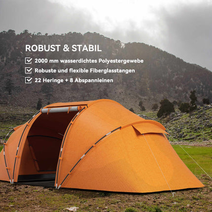 Tunnel Tent for 4-6 People, Waterproof 2000mm, Orange