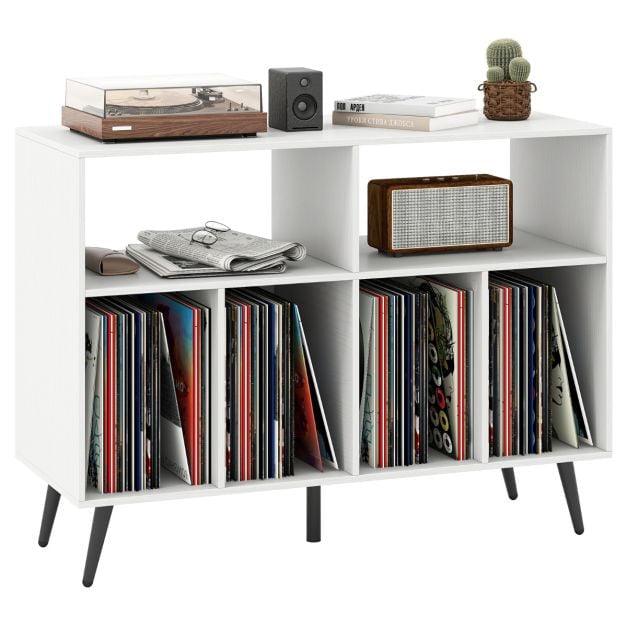 Turntable Stand, 3-Tier Vinyl Storage Shelves, White