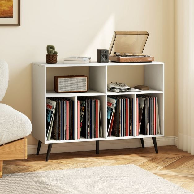 Turntable Stand, 3-Tier Vinyl Storage Shelves, White