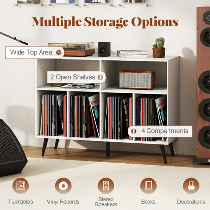 Turntable Stand, 3-Tier Vinyl Storage Shelves, White