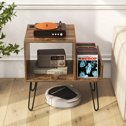 Turntable Stand With AC Outlets, USB, Holds 145 Records