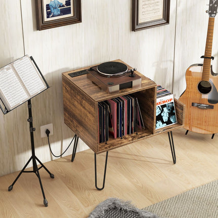 Turntable Stand With AC Outlets, USB, Holds 145 Records