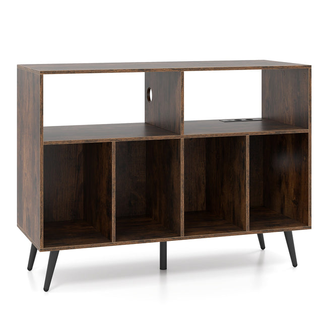 Turntable Stand With Charging Station, 4 Vinyl Shelves