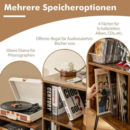 Turntable Stand with Charging Station, 3-Tier Vinyl Storage