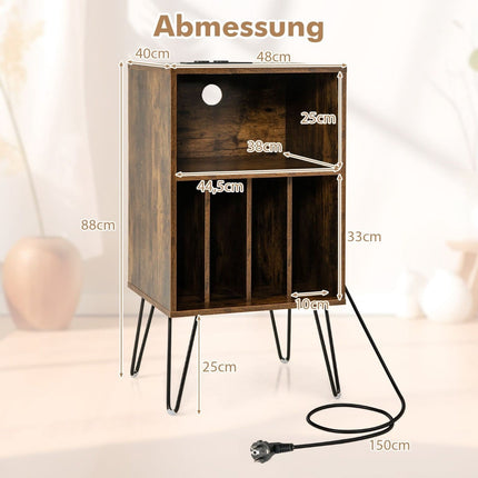 Turntable Stand with Charging Station, 3-Tier Vinyl Storage