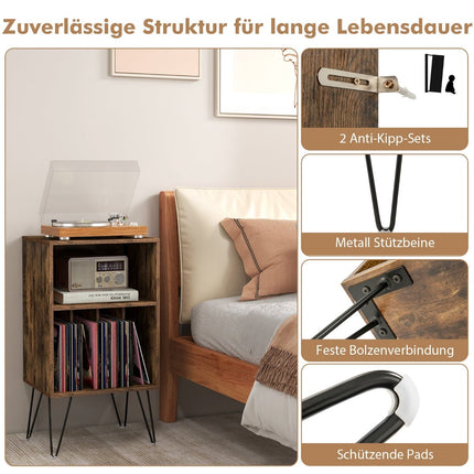 Turntable Stand with Charging Station, 3-Tier Vinyl Storage