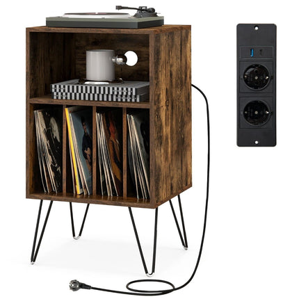 Turntable Stand with Charging Station, 3-Tier Vinyl Storage