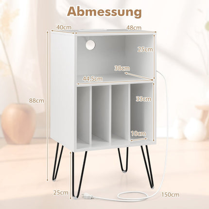 Turntable Stand with Charging Station, 3-Tier, White, 48x40x88 cm