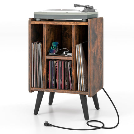 Turntable Stand with Charging Station & 4 Open Shelves