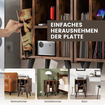 Turntable Stand with Charging Station & 4 Open Shelves
