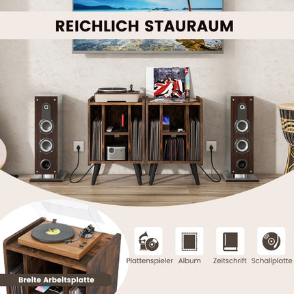 Turntable Stand with Charging Station & 4 Open Shelves